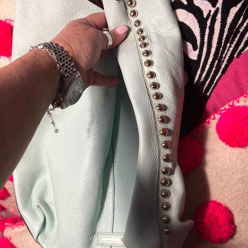 Large, Rebecca, Minkoff, hobo bag, pebbled, leather light blue